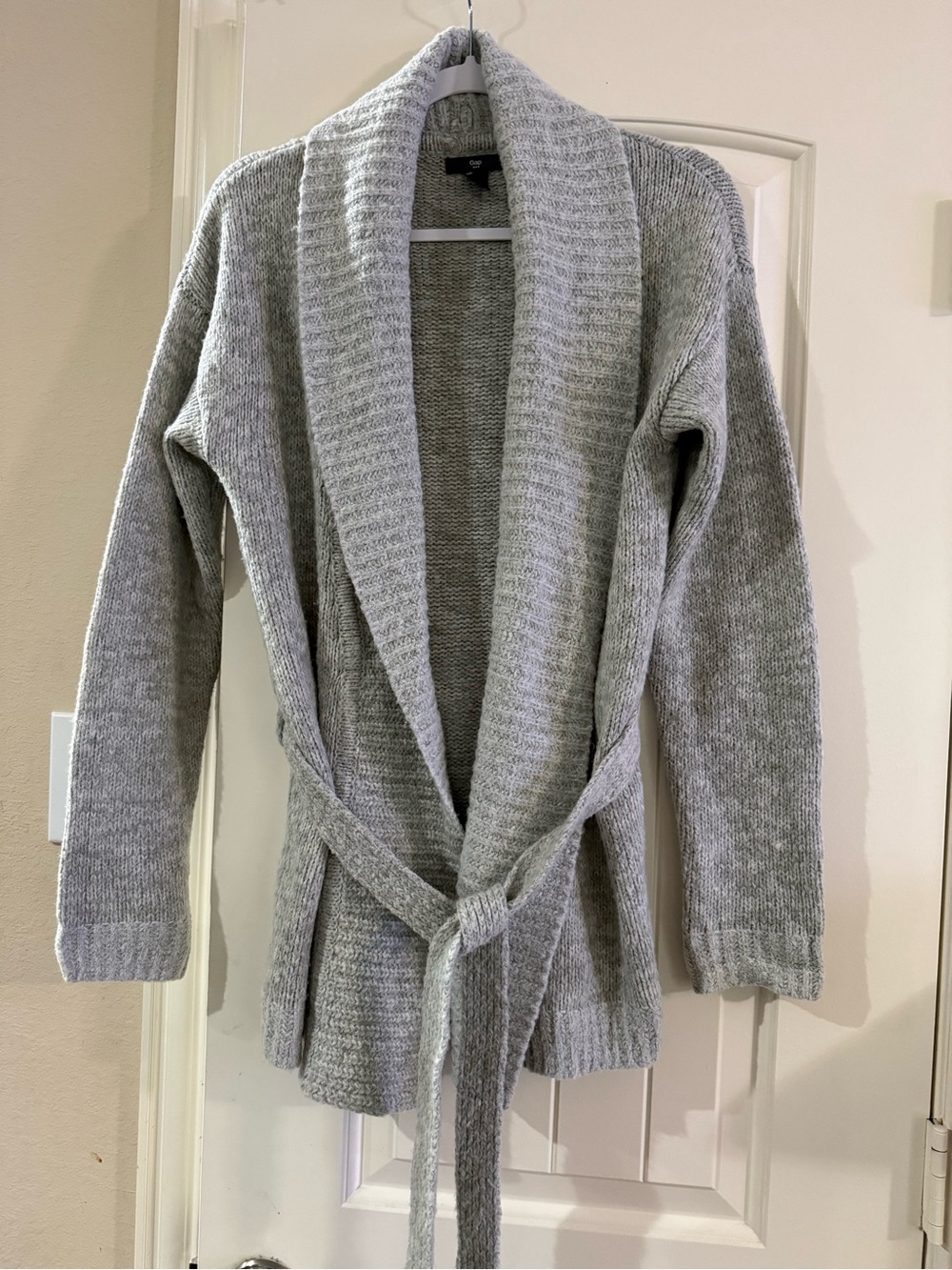 GAP Light Gray Shawl Collar Belted Cardigan